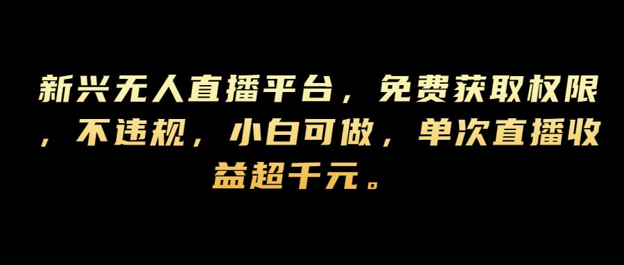 新兴无人直播平台免费权限获取，小白可做，合法操作快速变现