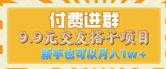 付费进群9.9交友搭子项目，熟练可矩阵操作，月收益过W