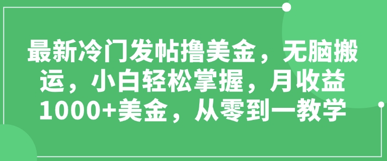 最新冷门发帖平台揭秘：轻松月入1000+美金，无脑搬运教程，适合小白